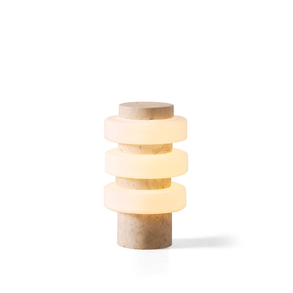 Corba Table Lamp in beige marble, front view.