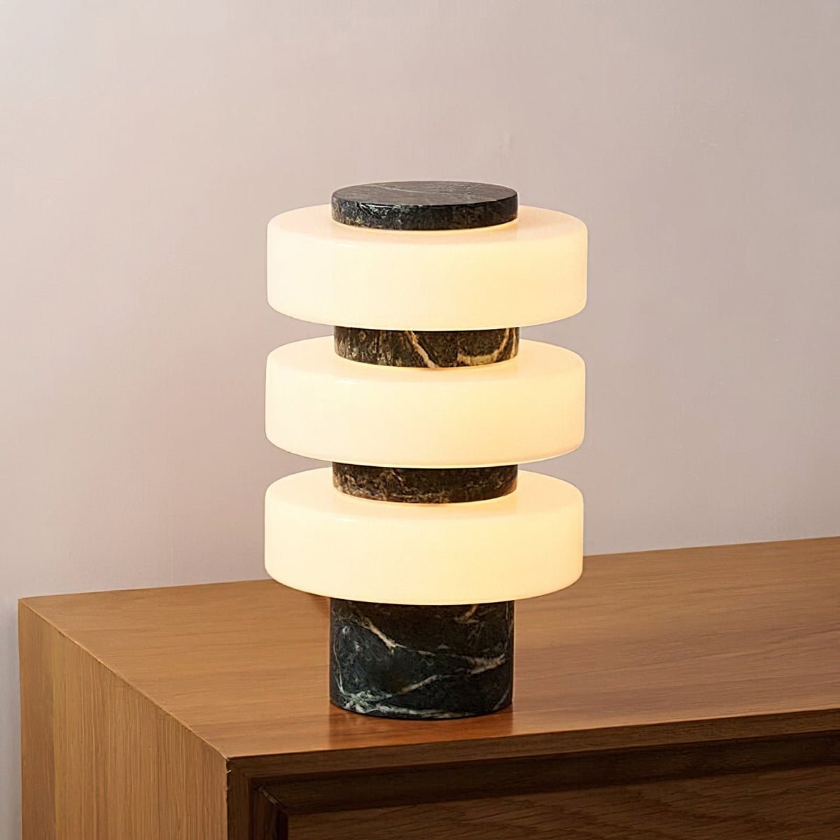 Corba Table Lamp in white marble, angled view.