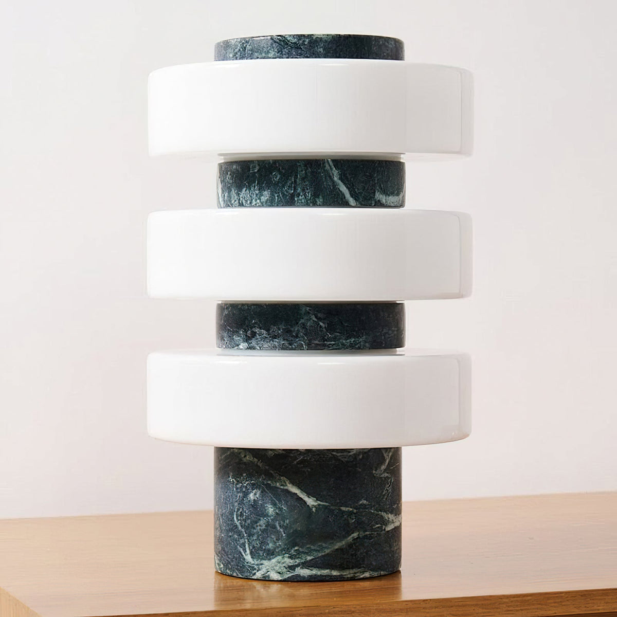 Close-up of the travertine material on the Corba Table Lamp.