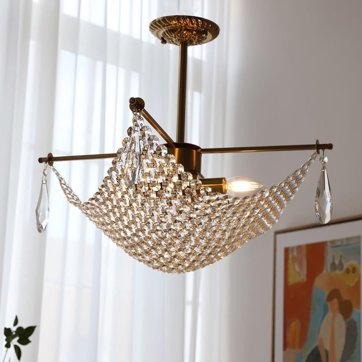 Bastetta Lustre avec Fils de Cristal et Cristal
