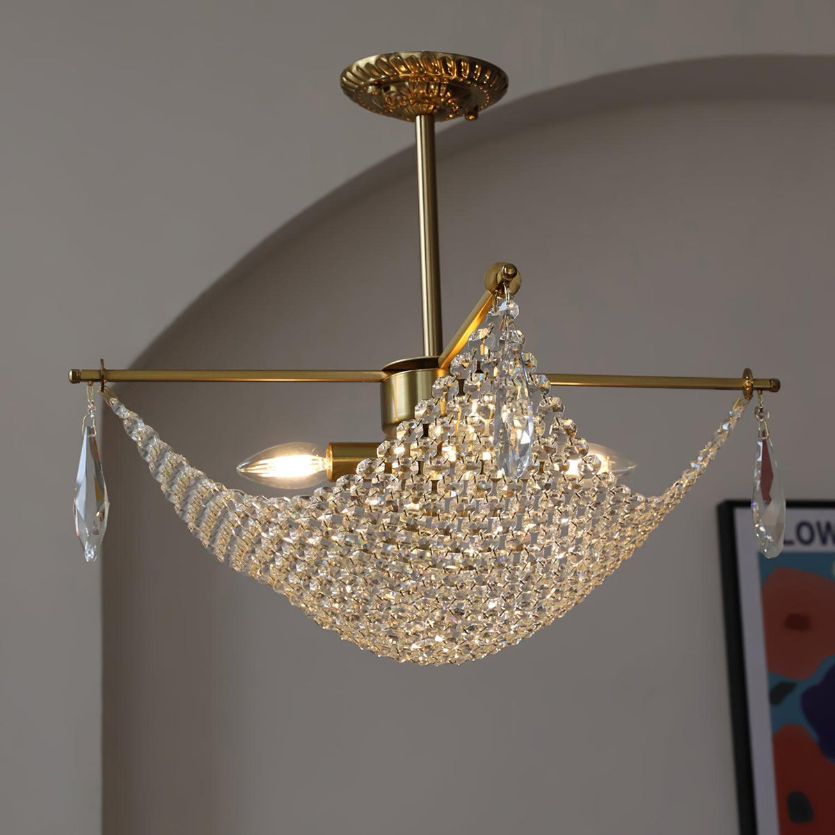 Bastetta Lustre avec Fils de Cristal et Cristal