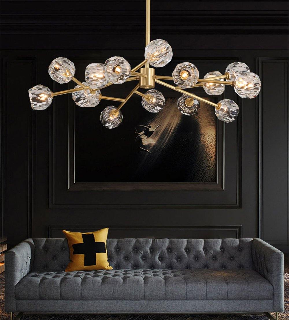 Talene Suspension Lampe Boule en Cristal et Laiton en Grappe