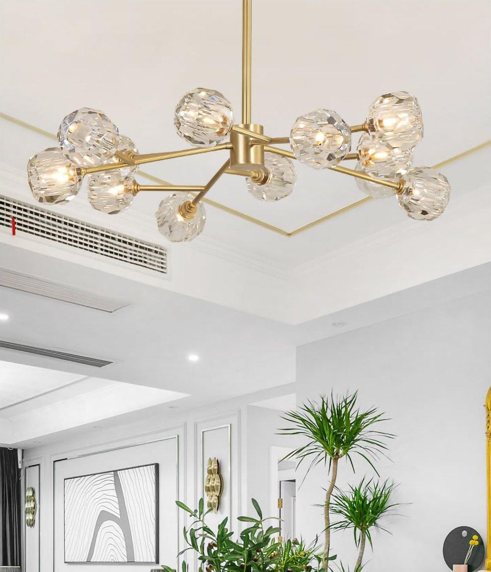 Talene Suspension Lampe Boule en Cristal et Laiton en Grappe