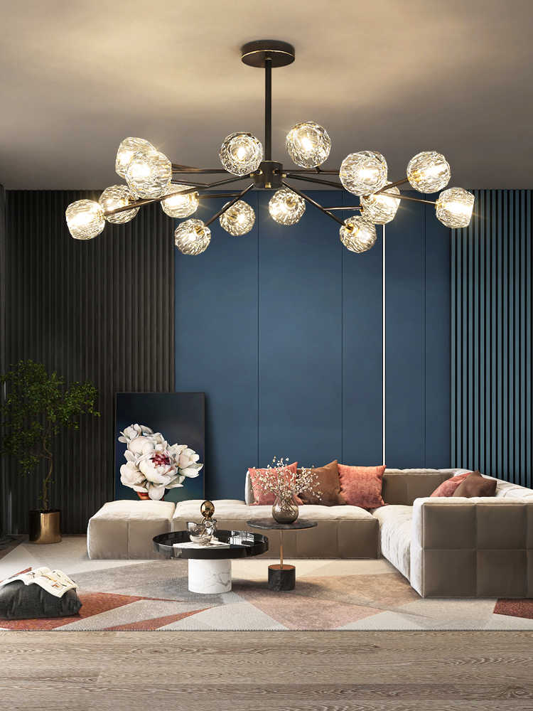 Talene Suspension Lampe Boule en Cristal et Laiton en Grappe