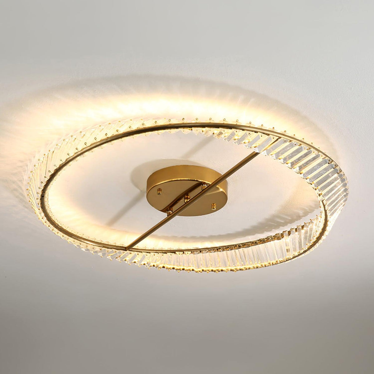 Taletta Plafonnier Anneaux en Cristal et Acier Inoxydable