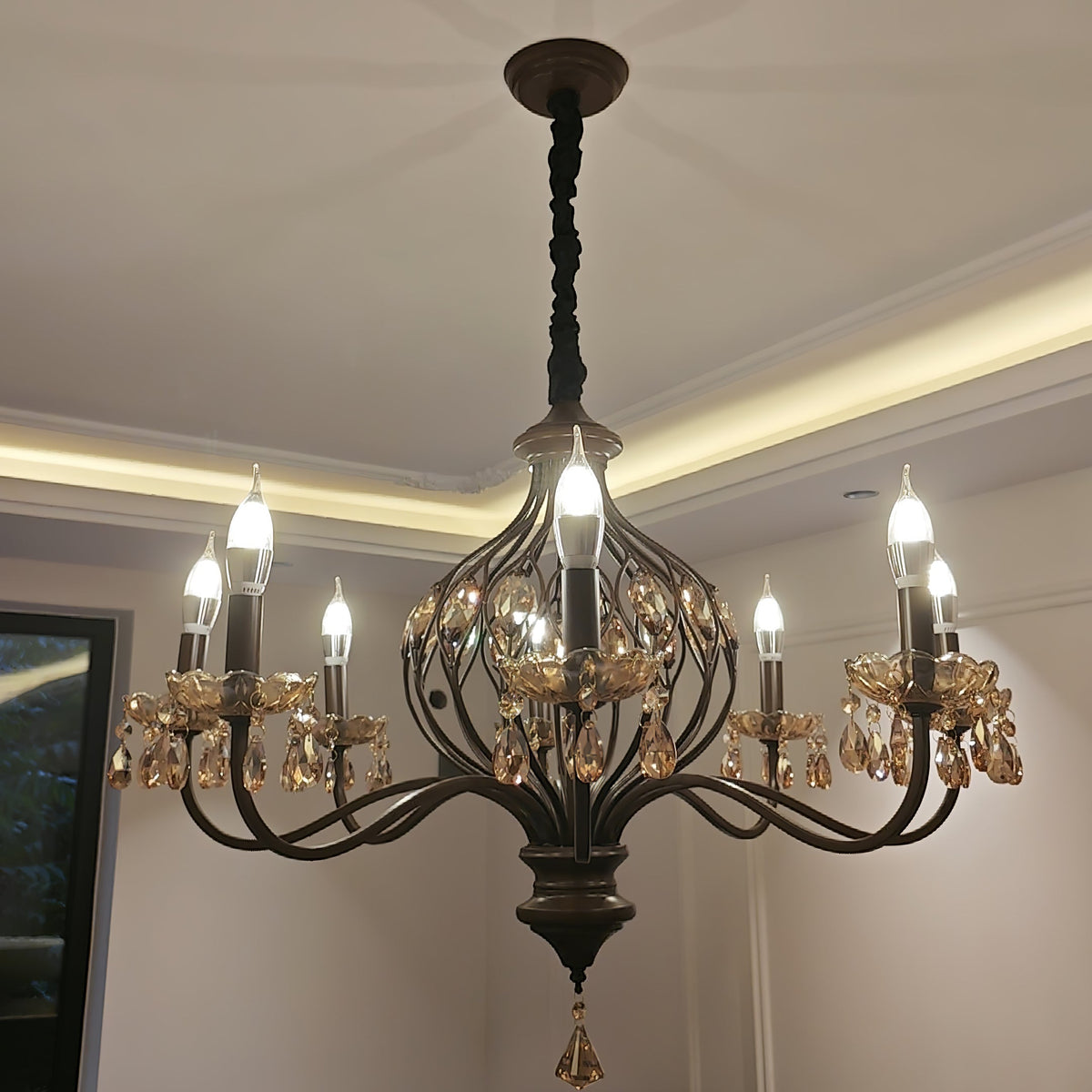 Enorel Lustre en Bronze Vintage avec Cristaux