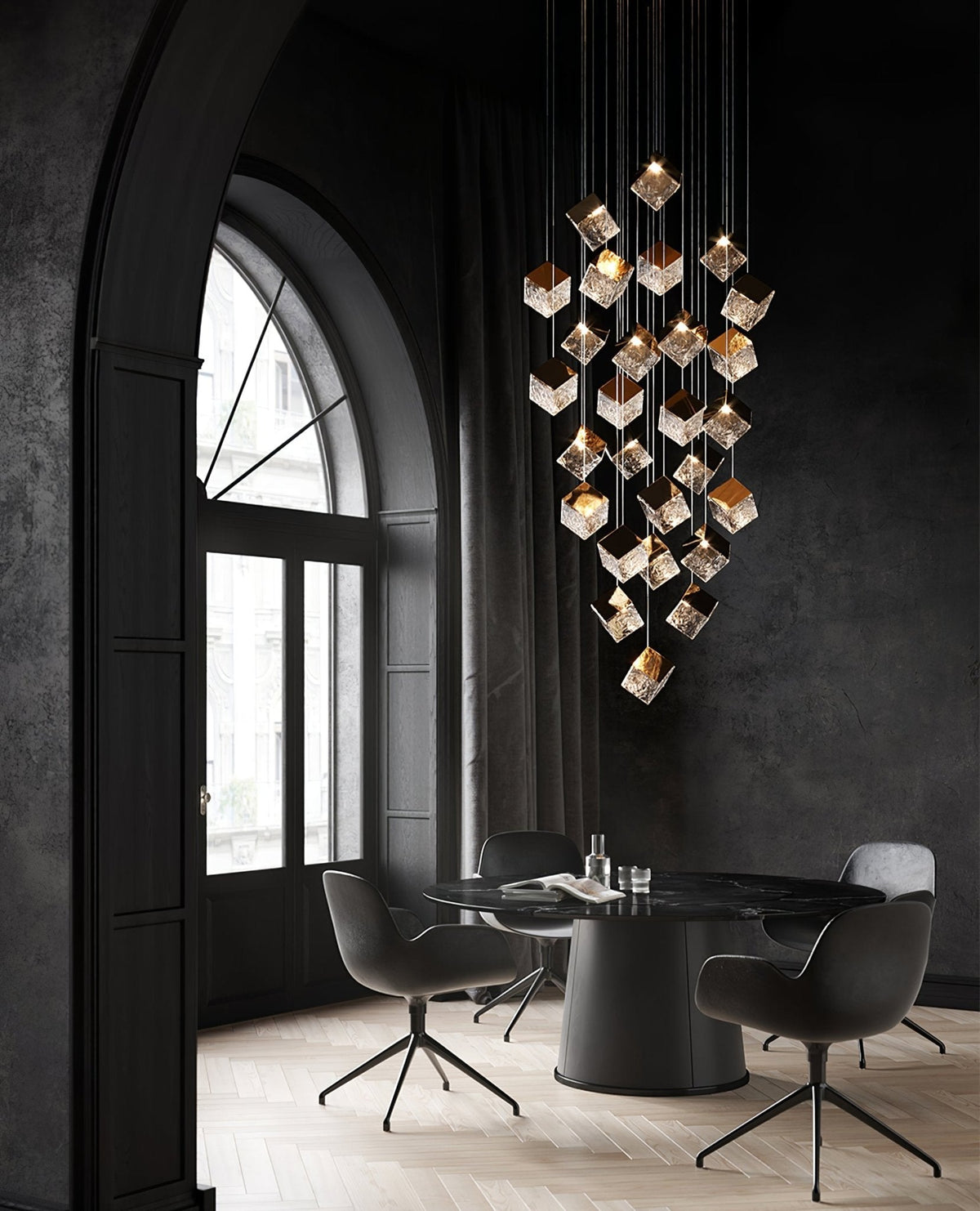 Cubic Luster Cascade Chandelier-Neutral Decor