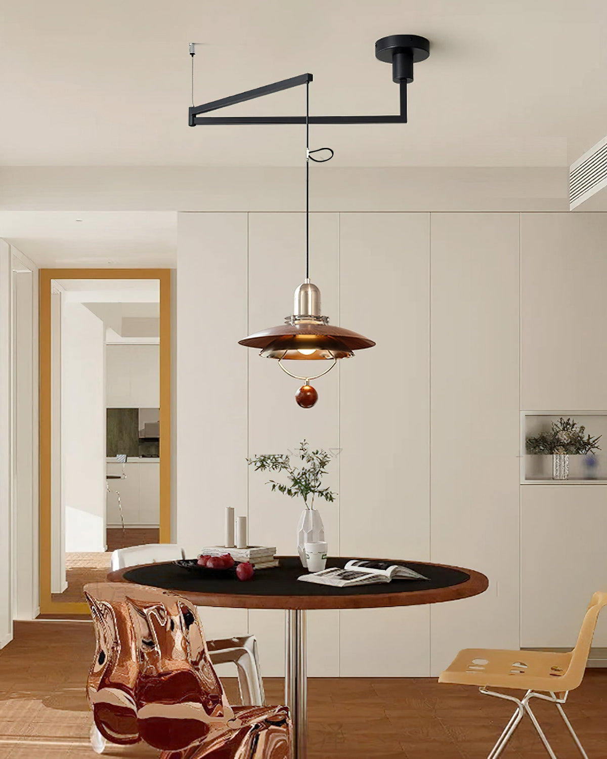 Detail shot of the adjustable arm and ceiling mount of the Cullen Pendant.