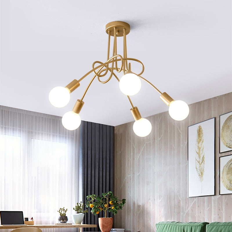 Valentina Lustre Linéaire/Bulle Moderne, Métal, Noir/Blanc/Or, Salon