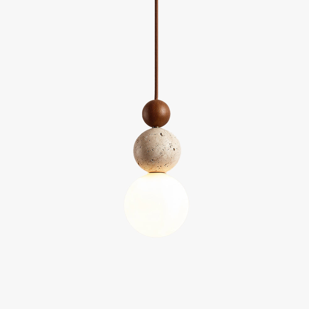 Giona Pendant Lamp Globe Travertine Wood Neutral-Neutral Decor