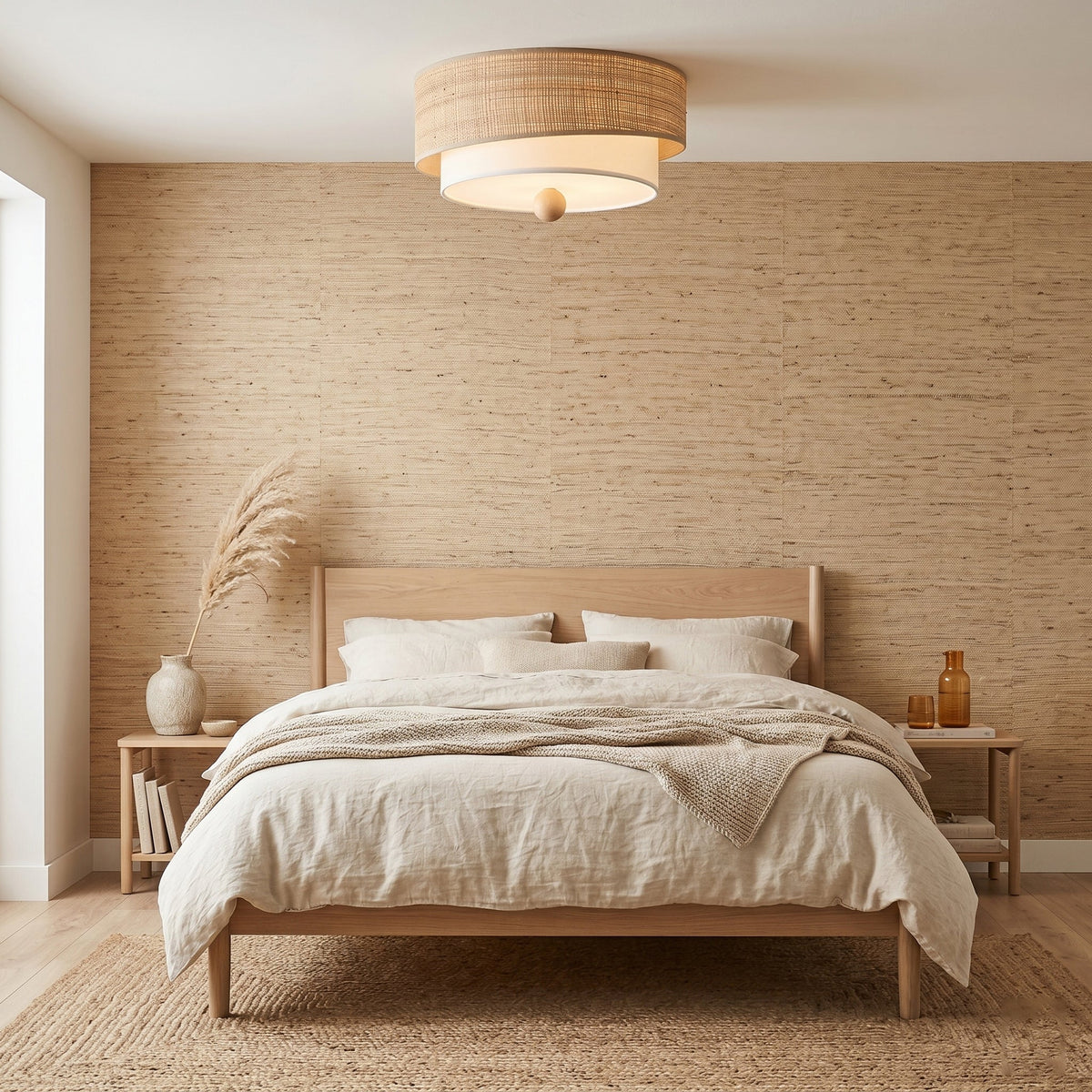 Side profile of the flush mount light against a white wall.