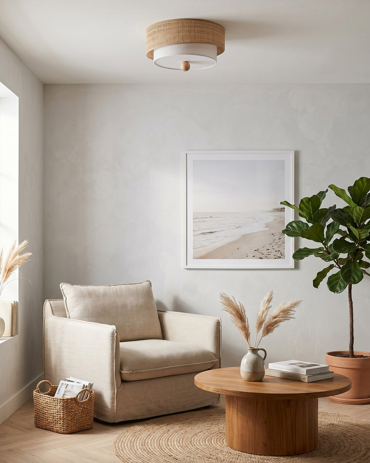Amara Drum Flush Mount in an entryway with a low ceiling.