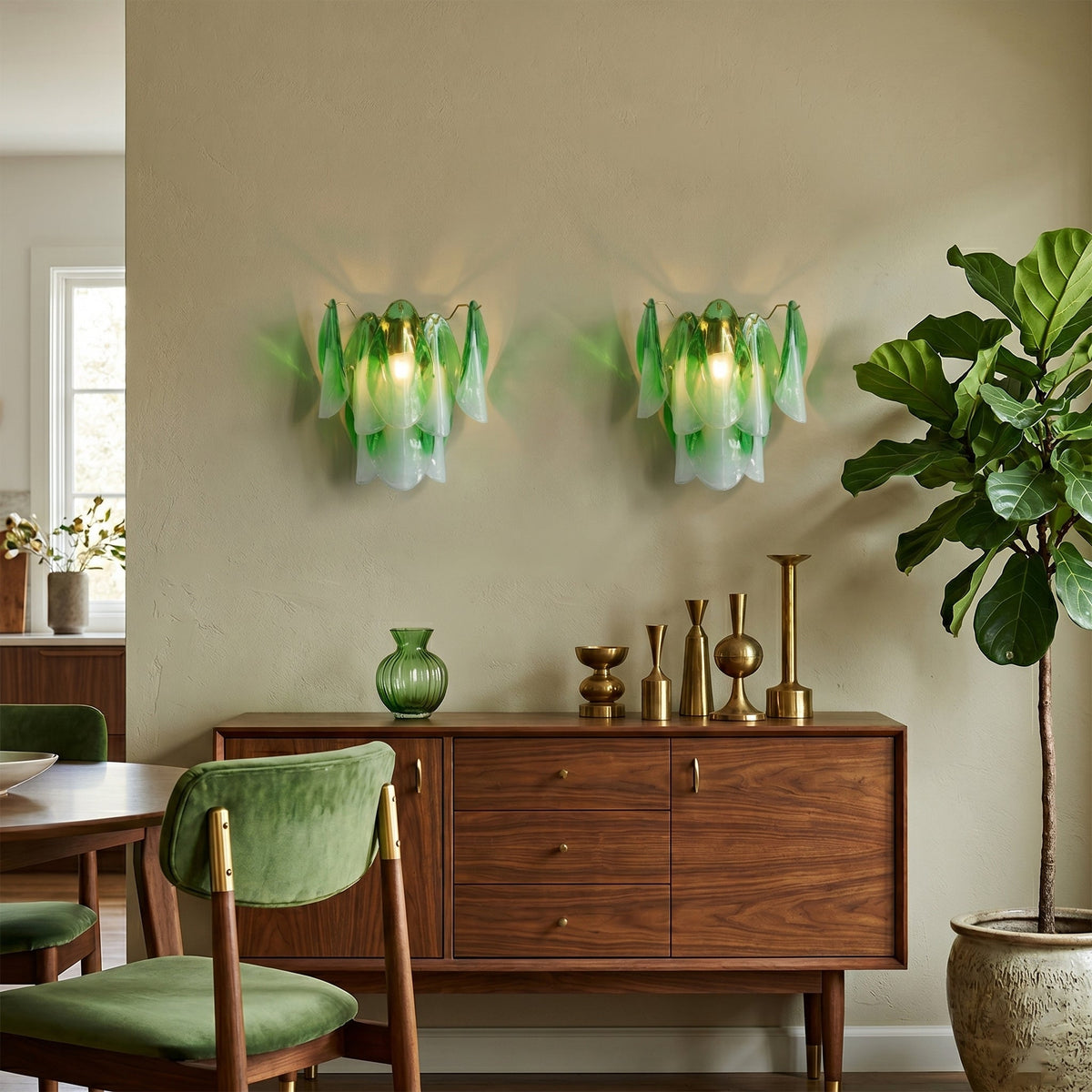 Foliage Wall Sconce in green glass, showcasing its color.