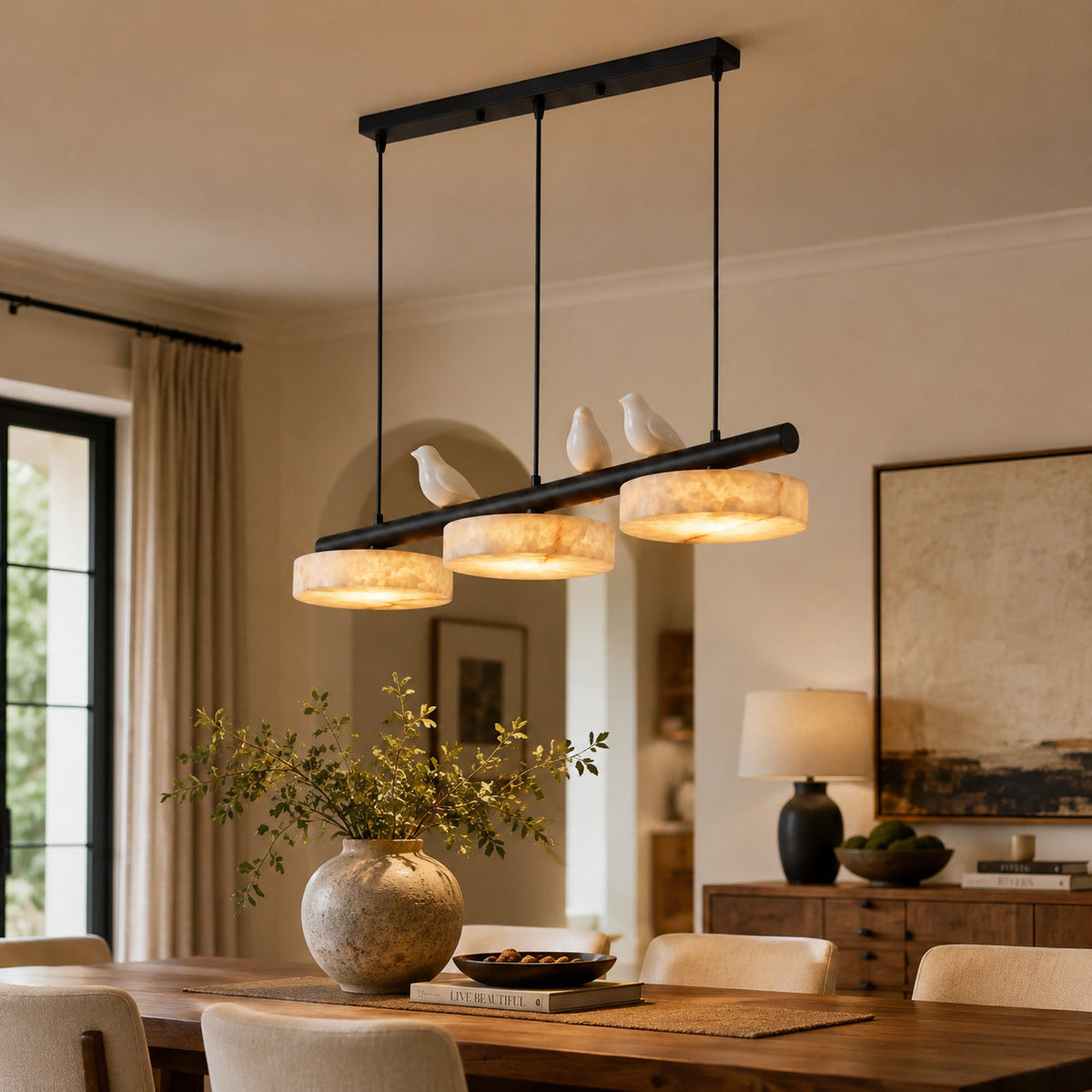 The Sienna Bird Chandelier in a matte black finish.