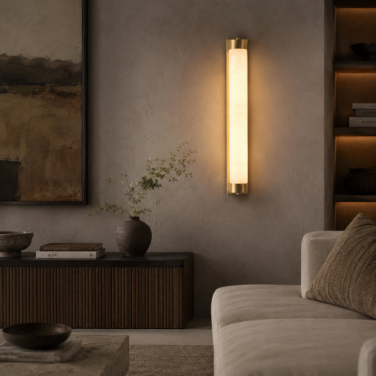 View of the sconce from the side, showing its profile against the wall.