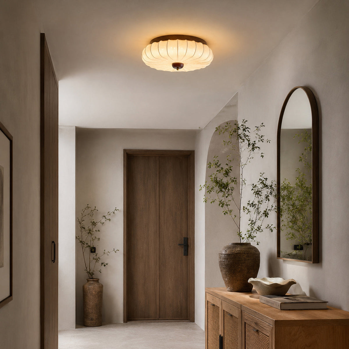 Overhead view of the Tate Walnut Flush Mount.