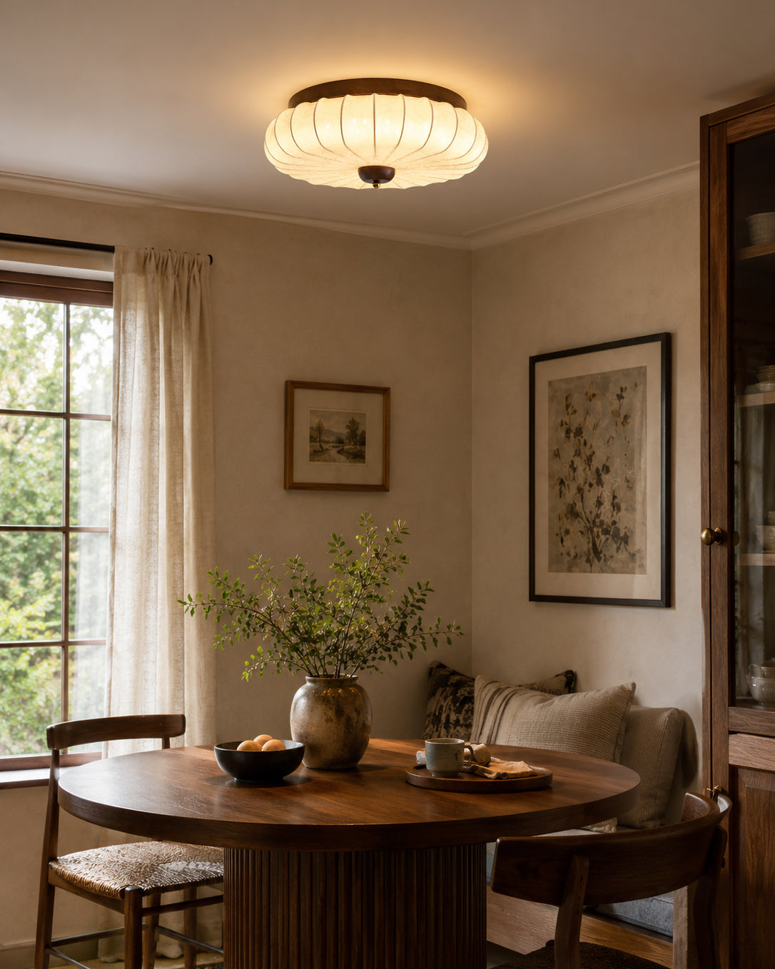Tate Flush Mount in a Japandi-style living room setting.