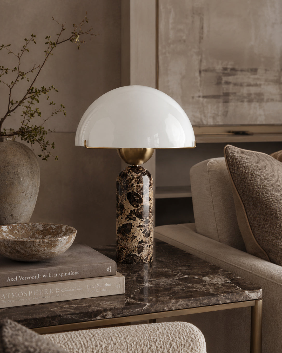 Lifestyle image of the Milano lamp in a contemporary bedroom setting.