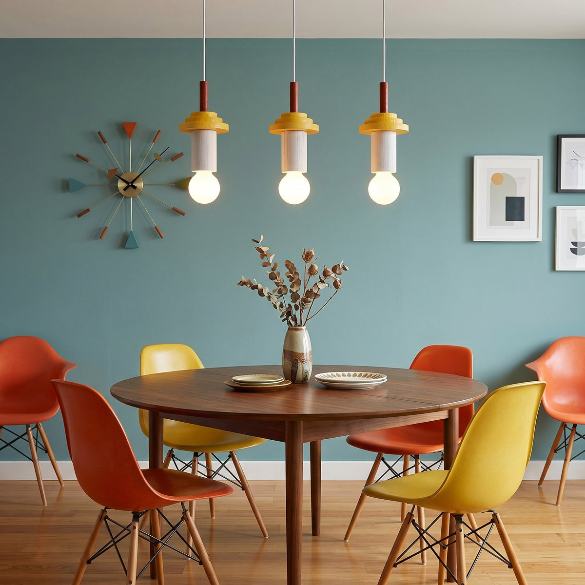 Lifestyle view of the Klee Geometric Pendant Light in a contemporary living space.