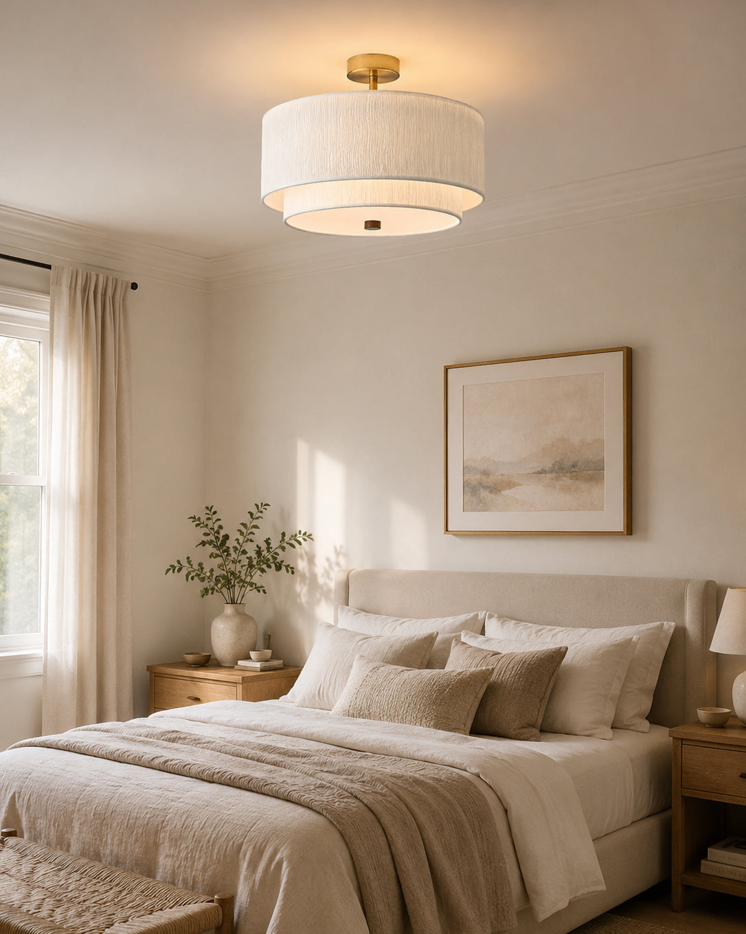 The Elodie ceiling light turned on, casting a warm, ambient glow.