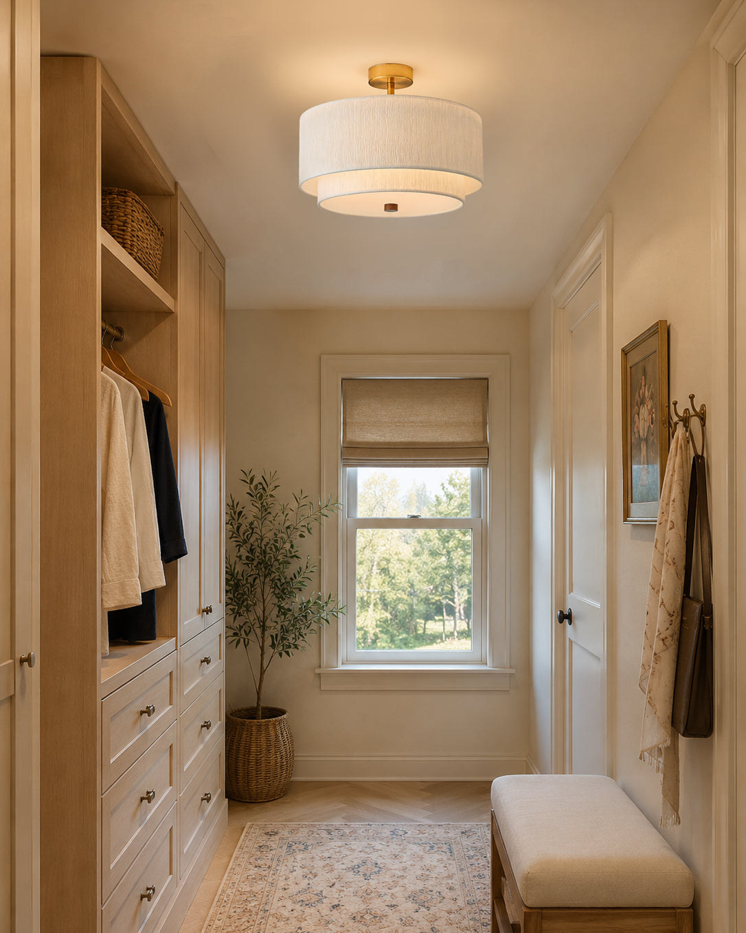 Detail of the two-tier drum design and brushed brass stem.