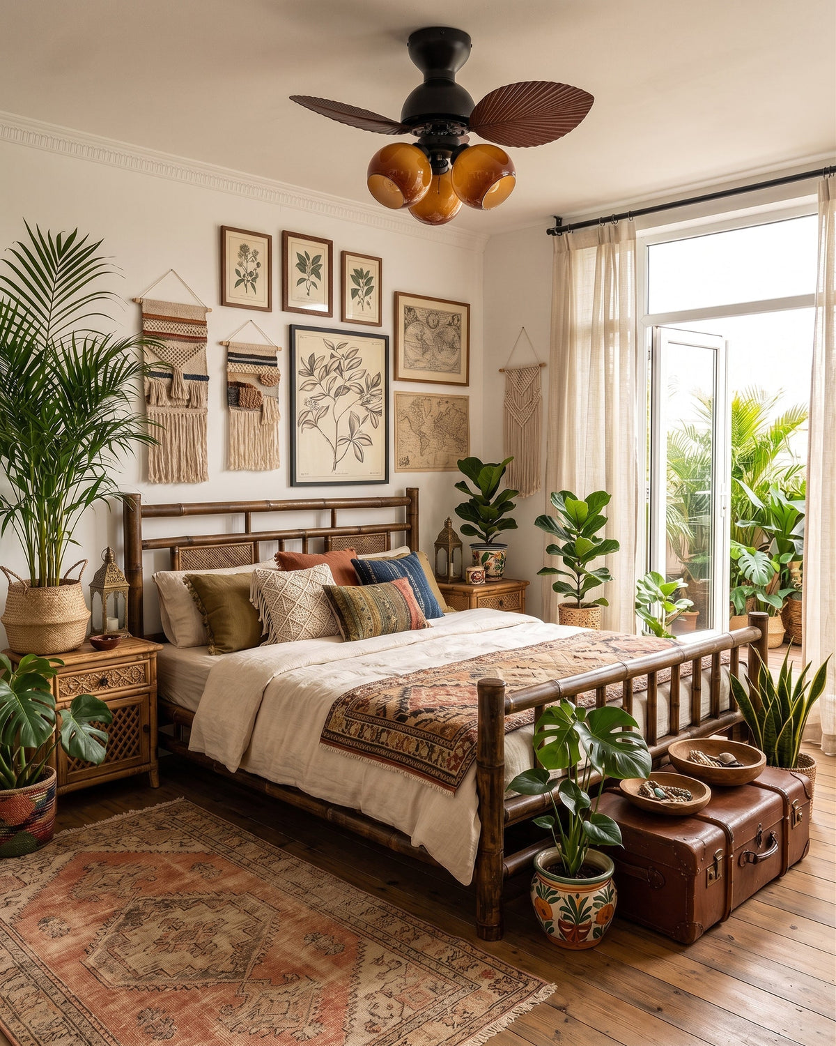 The Belize Ceiling Fan Light shown with the light on.