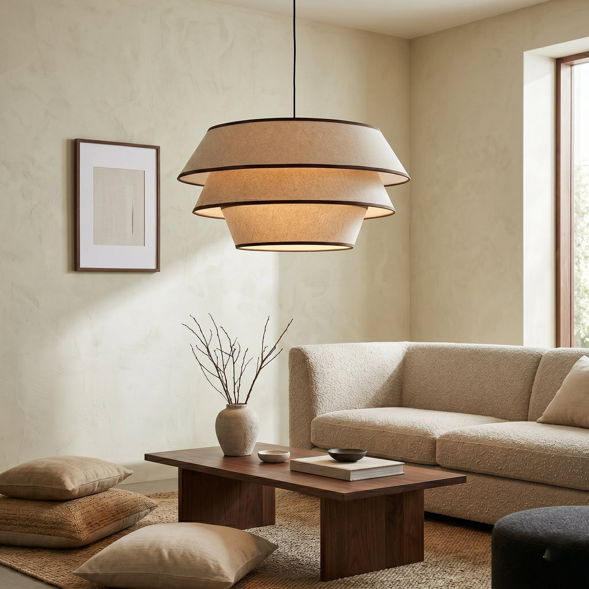 Auden Pendant Light hanging over a wooden dining table in a modern home.