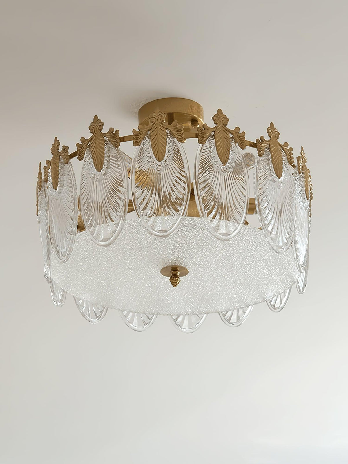 Mareris Lustre en Verre Pétales avec Cadre Doré Rond