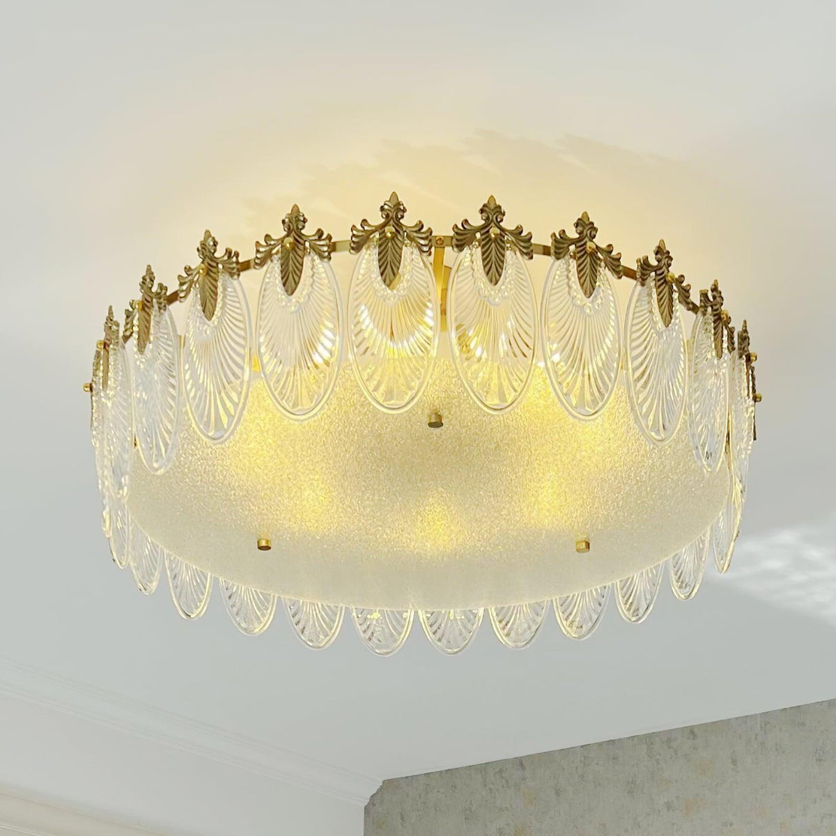 Mareris Lustre en Verre Pétales avec Cadre Doré Rond