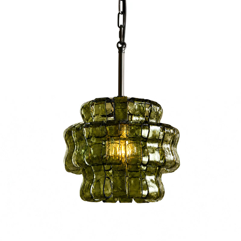 Nirsa Pendant Light in Amber, shown turned off.