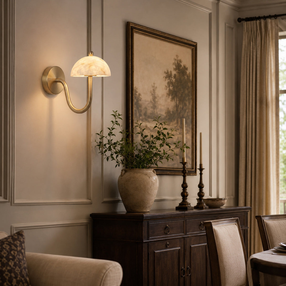 Product dimensions of the Ripple Alabaster Wall Sconce.