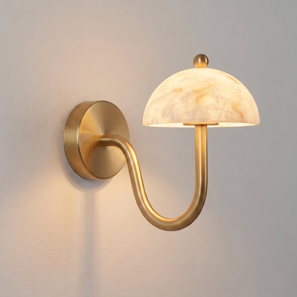 Side profile of the wall sconce showing its curved arm and dome shade.