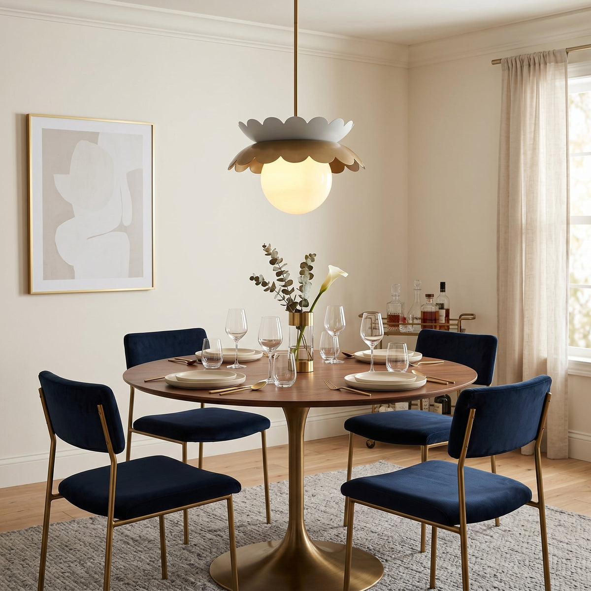 Angled view of the Capri Globe Pendant Light, highlighting its spherical design.