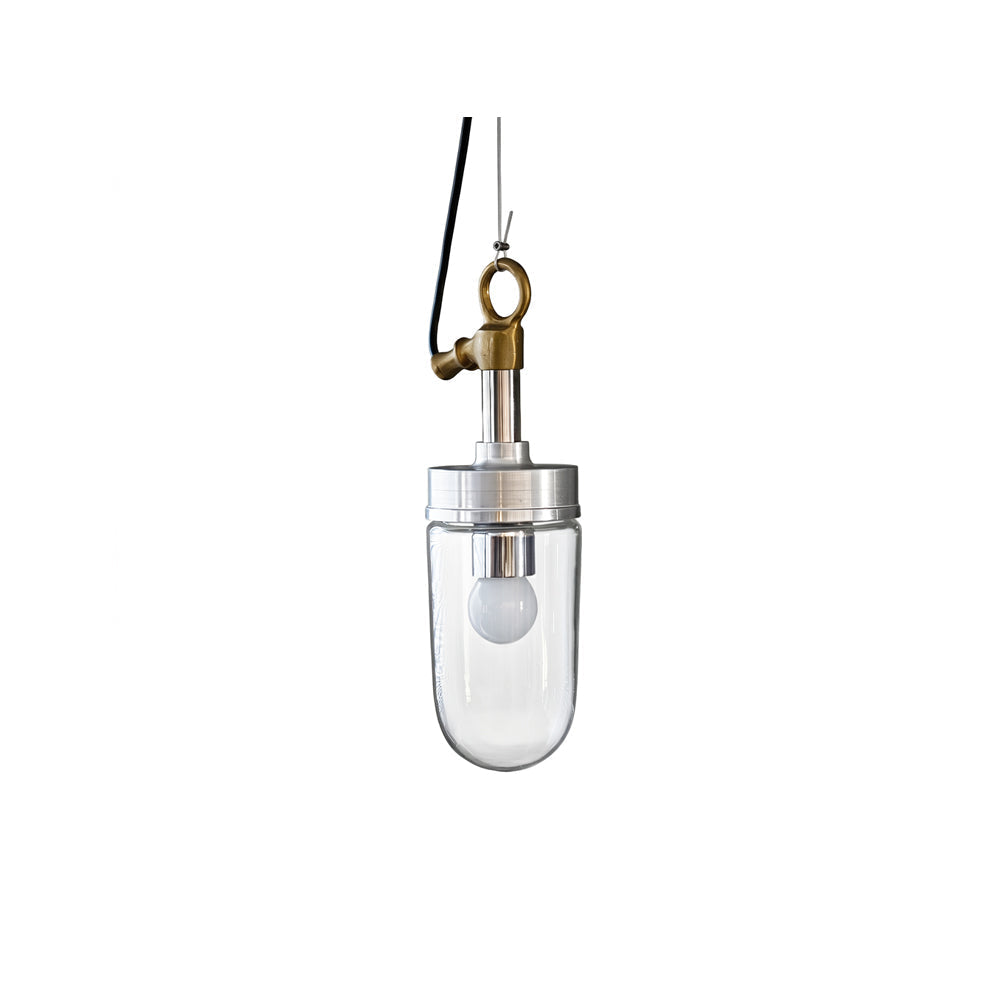 Front view of the Carson Capsule Pendant Light with chrome finish and clear glass.