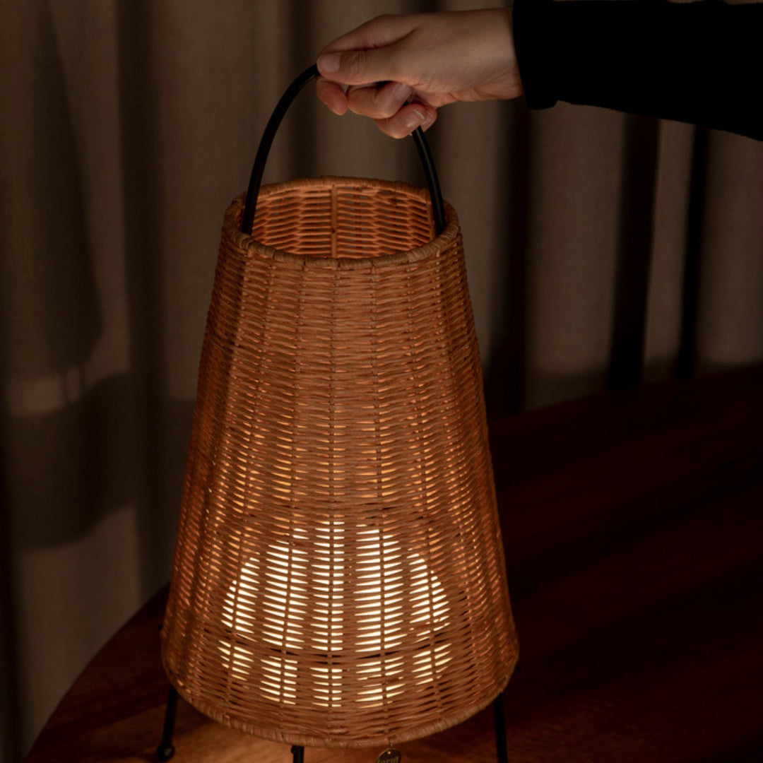 Lifestyle image of the Catalina lamp in a coastal-themed sunroom.