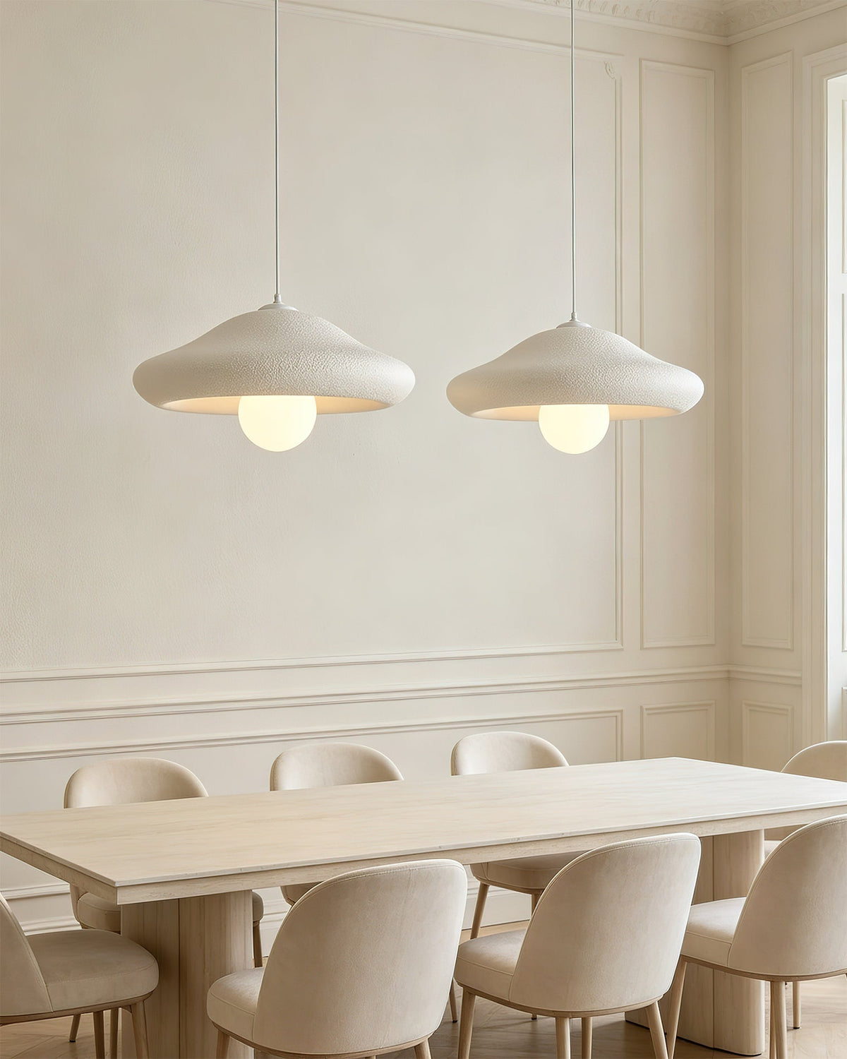 Chalk Pendant Light in a serene, Japandi-style living room.