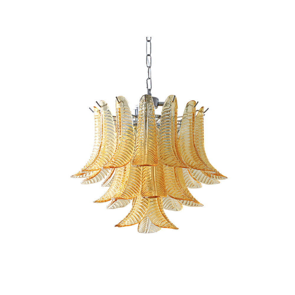 Eclissi Tiered Glass Chandelier hanging in a modern living room.