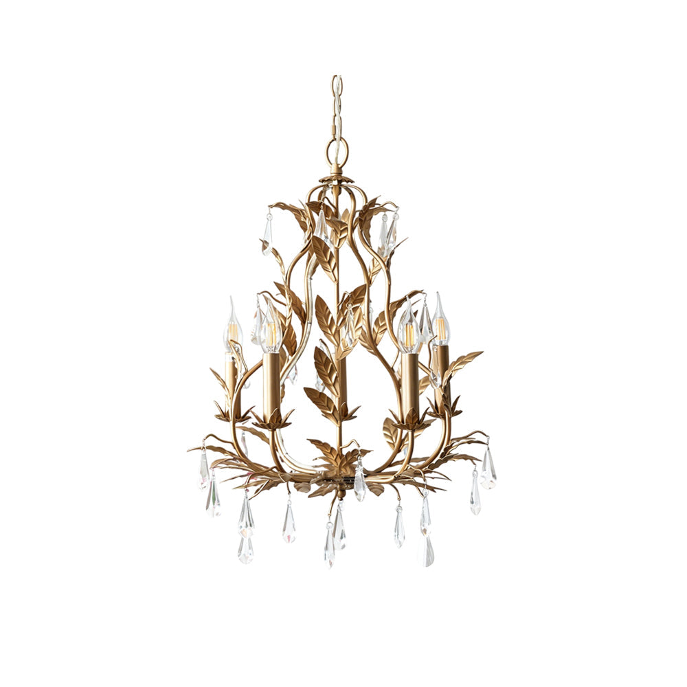 Evie Crystal Chandelier with gold finish and clear crystals.