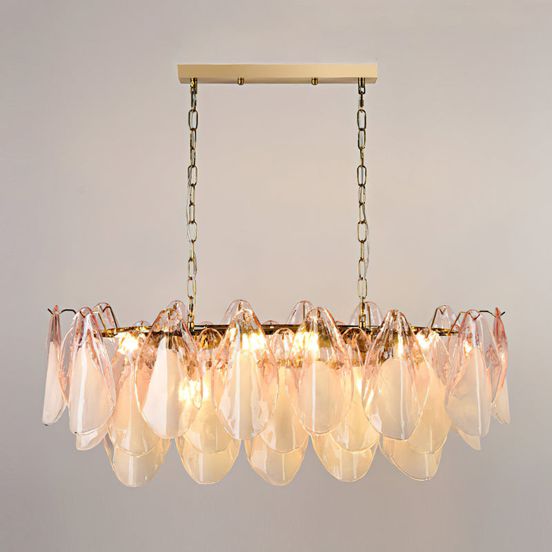 Flora linear chandelier shown in the white glass leaf color option.