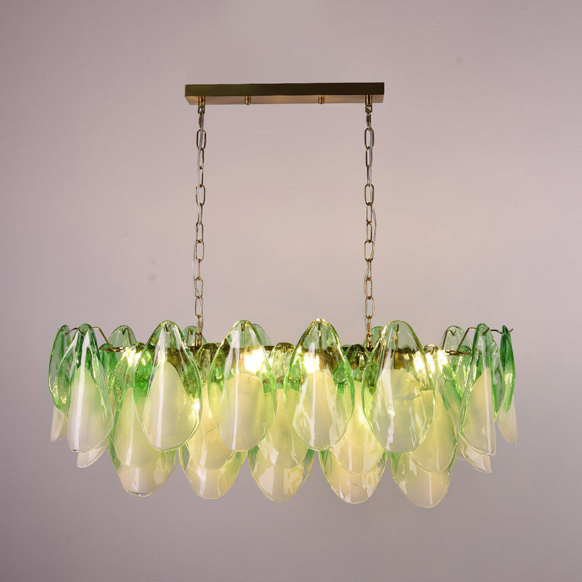 Lifestyle image featuring the Flora chandelier in a sophisticated dining room setting.