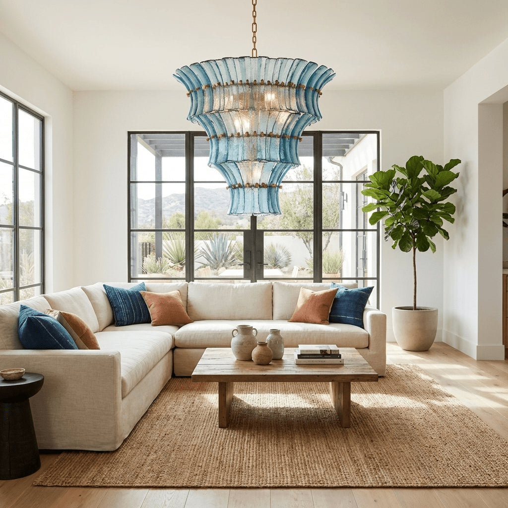 Detail of the heavyweight metal link chain supporting the Fontana chandelier.