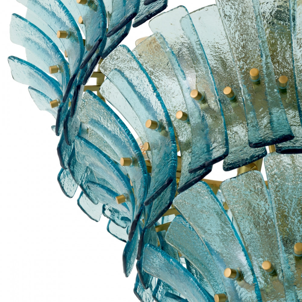 The Fontana chandelier unlit, emphasizing its sculptural glass form.