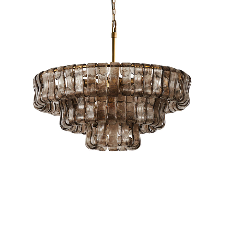 The Ghiaccio Chandelier in Clear finish, hanging in a bright, airy room.