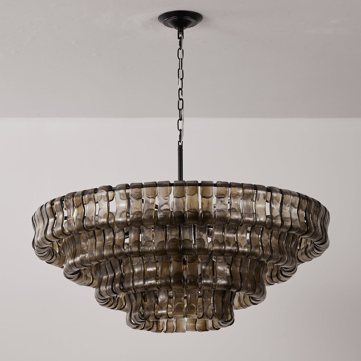 The Ghiaccio Chandelier in Smoke Grey finish, full view.