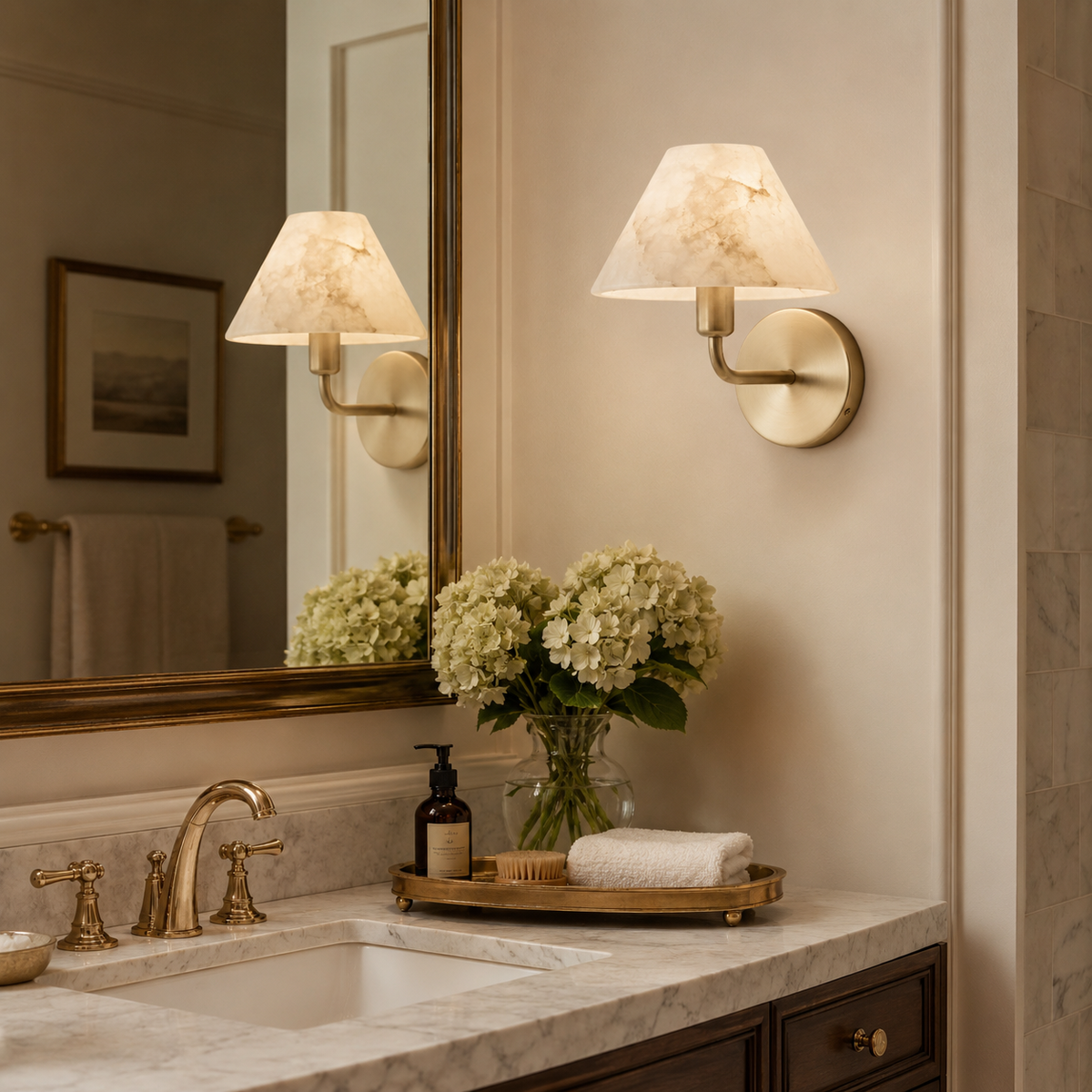 The Gilda Wall Sconce installed in a modern hallway.