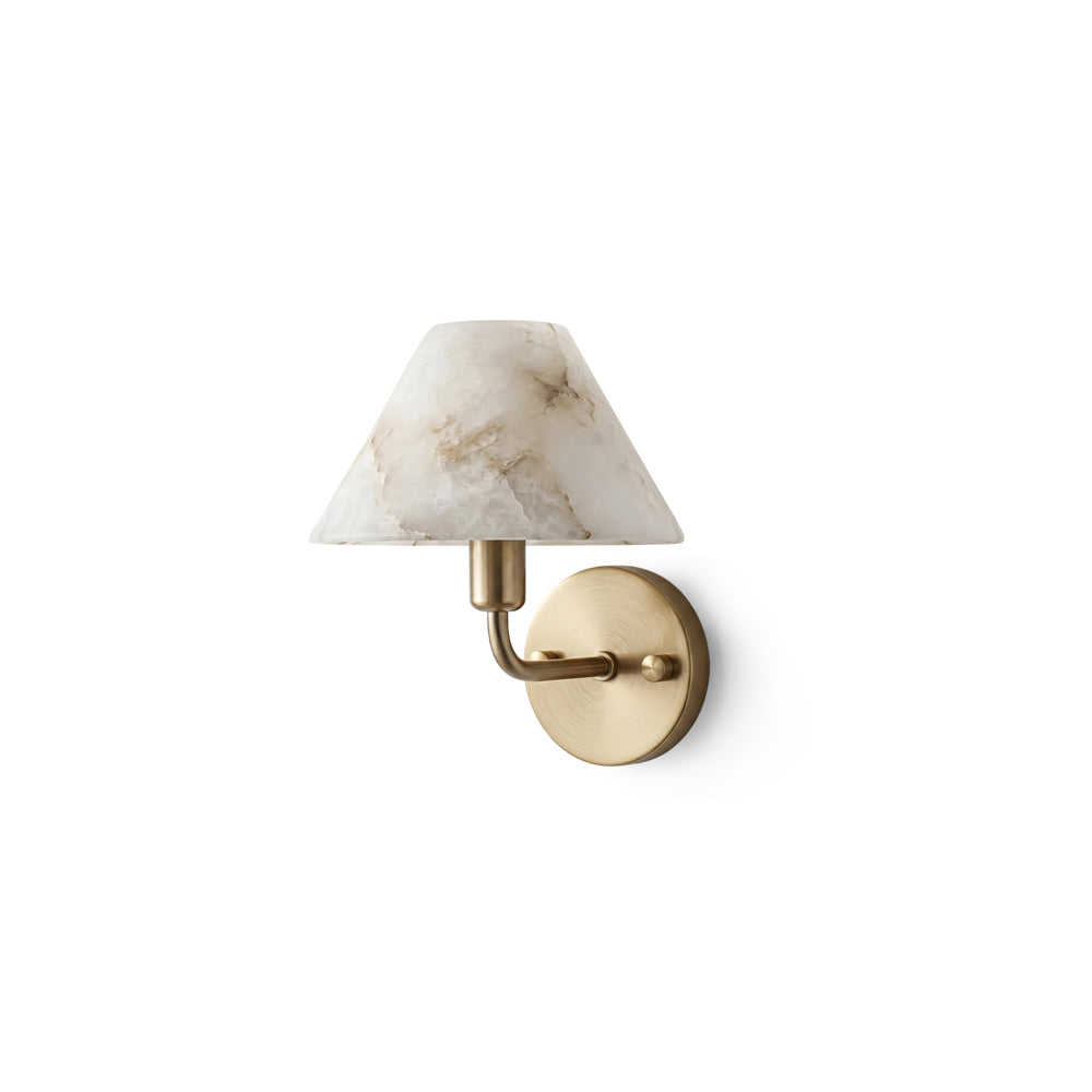 Gilda Alabaster Wall Sconce with a brushed brass finish.
