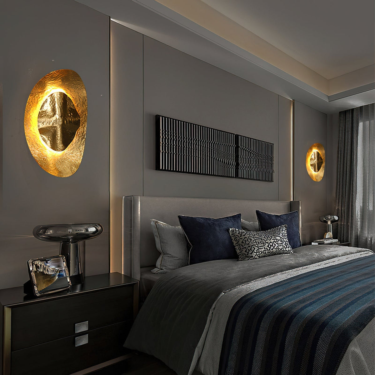 Angled view of the Helios sconce, highlighting its unique shape.