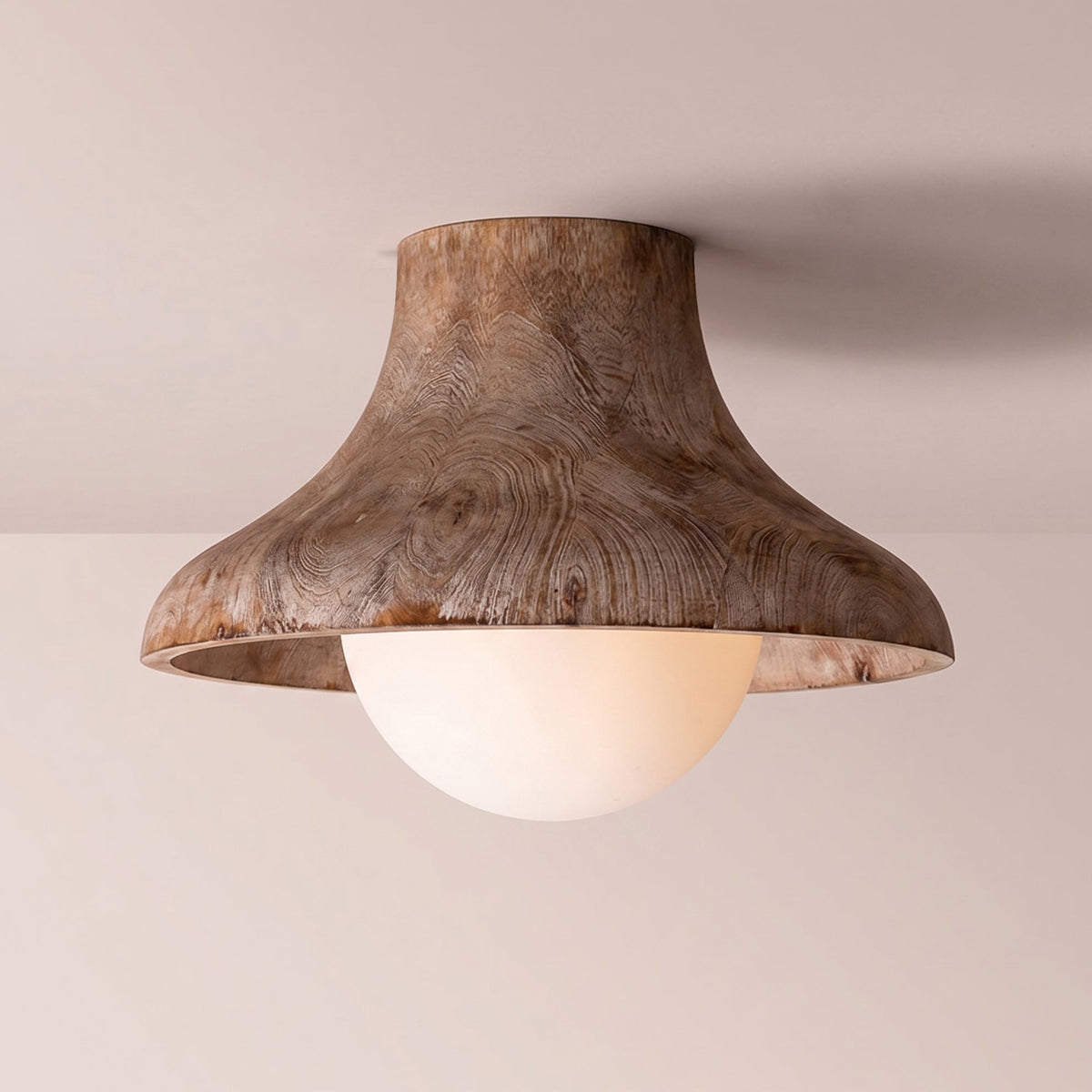 Hollis Fluted Flush Mount installed in a Japandi-style bedroom.