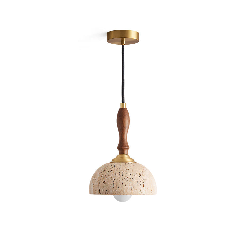 Enora Travertine Pendant Light with a single dome shade.