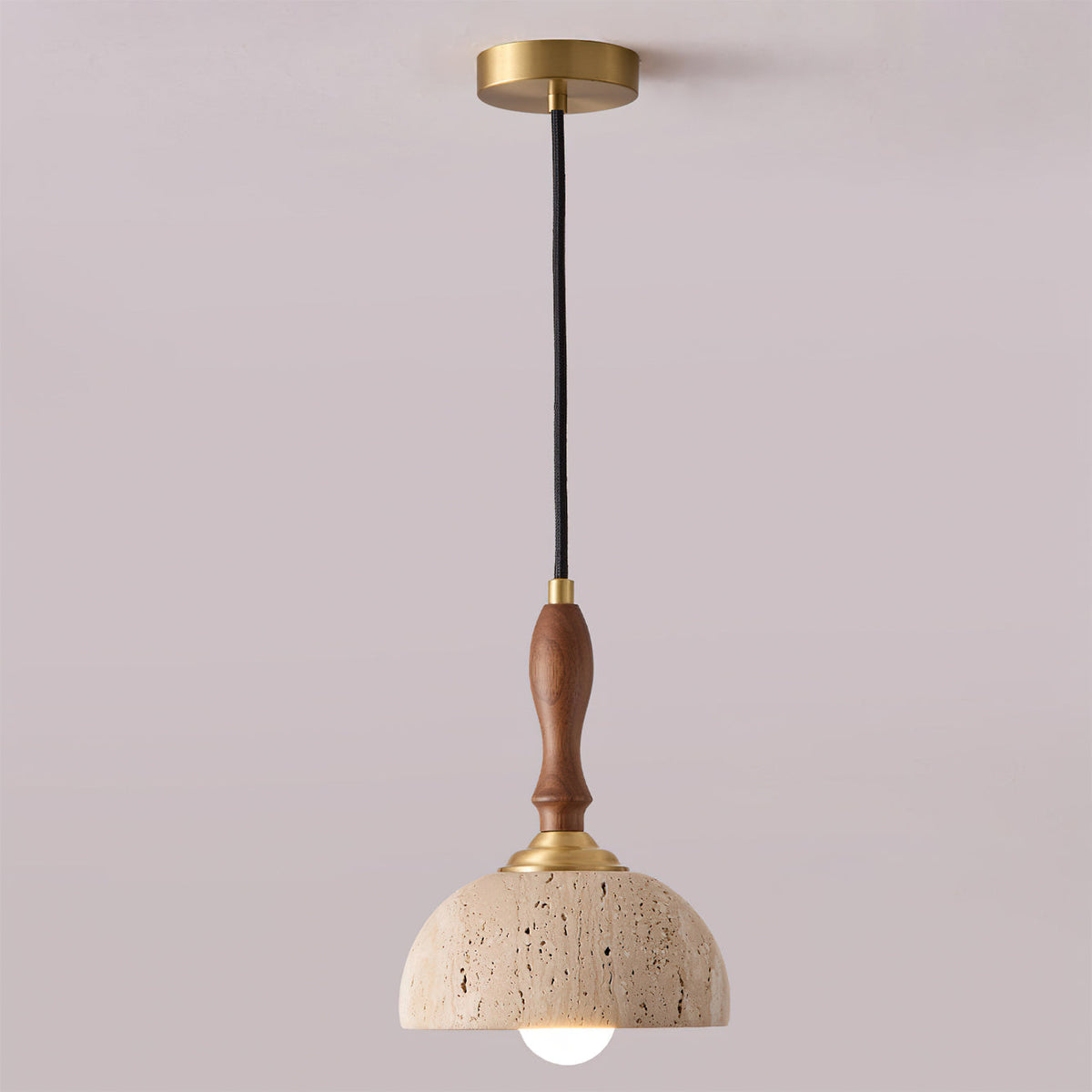 Size and dimension diagram for the single Enora Travertine Pendant Light.